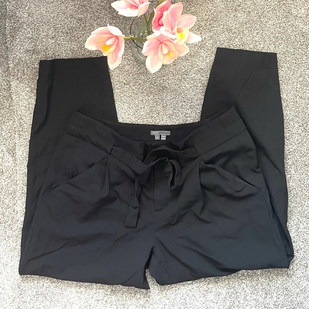 VINCE / TAPERED PAPER-BAG TROUSER BLACK PANTS
